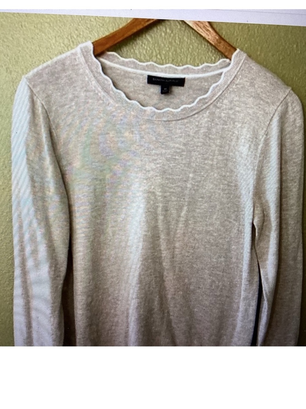Banana Republic Tan Scalloped Crewneck Sweater